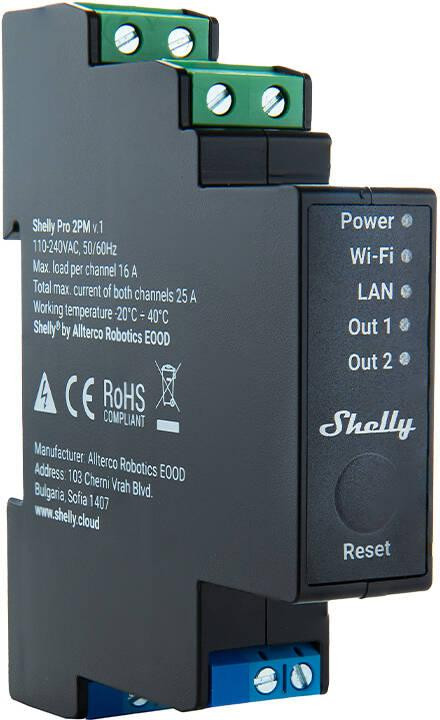 Shelly Pro 2PM 2-kanałowy przekaźnik roletowy z pomiarem energii na ...