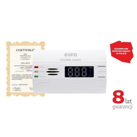 CZUJNIK CZADU "EURA" CD-80B8 8 lat gwarancji, bateryjny, wyświetlacz LCD 