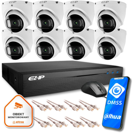 Zestaw monitoringu IP 8 kamer FullHD podstawowa kontrola EZ-IP by Dahua