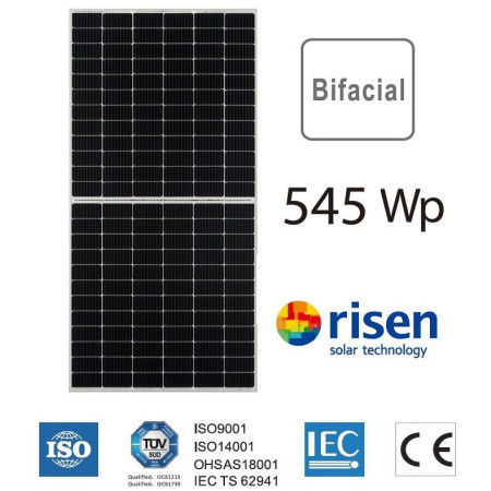 Moduł panel PV srebrna rama 545W RISEN RSM110-8-545 Bifacial 2384x1096x30mm