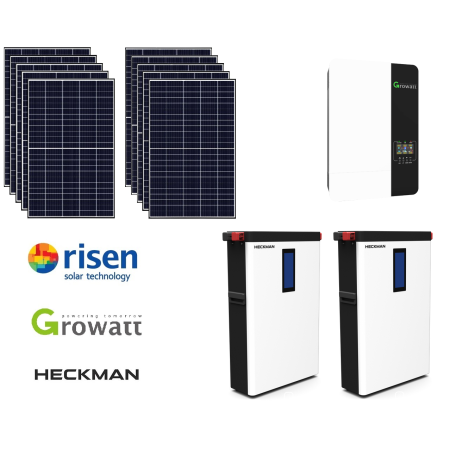 Zestaw off grid 4,4kW PV Risen, 5kW AC Growatt, 10kWh pojemności magazyn energii
