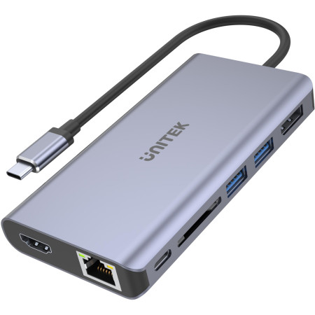 OUTLET_1: Adapter Unitek D1056A Hub USB-C 2x USB 3.1 HDMI DP RJ45 czytnikSD (OUTLET)