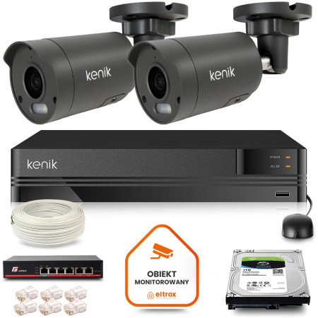 Zestaw monitoringu IP Kenik 2 kamery tubowe FullHD dysk 1TB