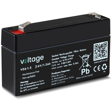 Akumulator AGM Voltage 6V 1,2Ah VE6-1.2 (Żywotność 6-9 lat)