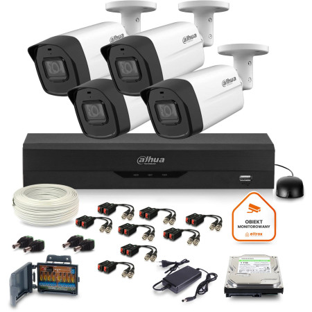 Zestaw monitoringu Dahua 4kam 5MP IR80m 3,6mm