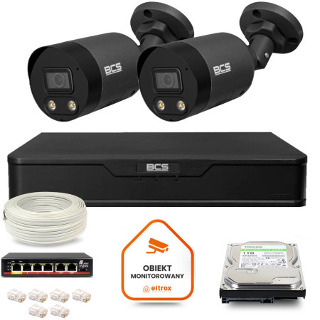 Zestaw monitoringu IP BCS Point 2x Kamera BCS-P-TIP28FWR3L2-Ai2-G Rejestrator z dyskiem 1TB