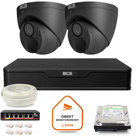 Zestaw monitoringu IP BCS Point 2x Kamera BCS-P-EIP28FWR3-Ai2-G Rejestrator z dyskiem 1TB