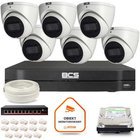 Zestaw monitoringu IP BCS Line 6x Kamera BCS-L-EIP14FSR3-AI1 Rejestrator z dyskiem 1TB