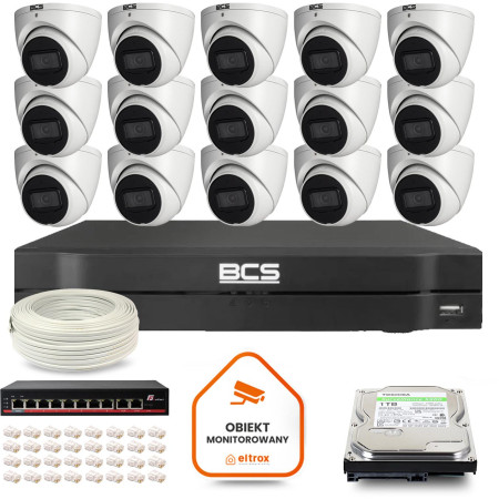 Zestaw monitoringu IP BCS Line 15x Kamera BCS-L-EIP14FSR3-AI1 Rejestrator z dyskiem 1TB
