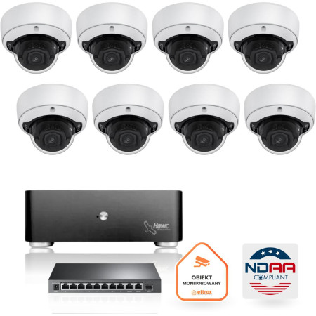 Zestaw monitoringu IP Pelco 8x Kamera kopukowa PELCO IP 5 mpx Serwer Dysk 4TB Switch zgodny z NDAA