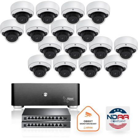 Zestaw monitoringu IP Pelco 16x Kamera kopukowa PELCO IP 5 mpx Serwer Dysk 4TB Switch zgodny z NDAA