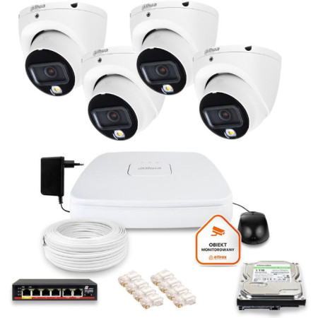 Zestaw monitoringu IP Dahua 4 kamery kopułkowe 6Mpx Dysk 1TB
