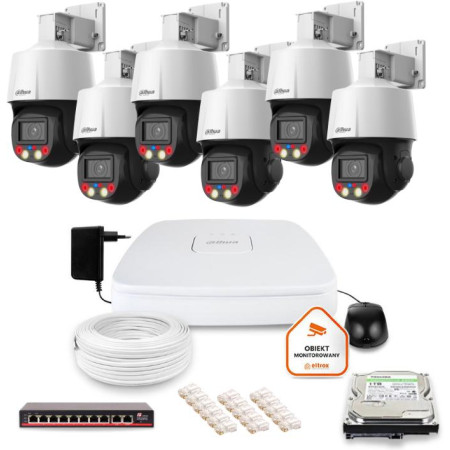 Zestaw monitoringu IP Dahua 6 kamer obrotowych 4MPx dysk 1TB