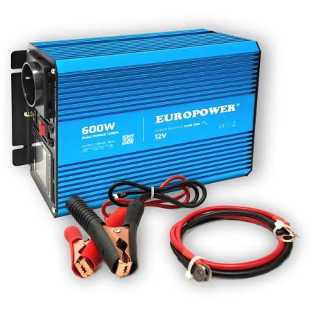 PRZETWORNICA NAPIĘCIA INWERTER EUROPOWER 12V DC / 230V AC 600W / 1200W CZYSTY SINUS