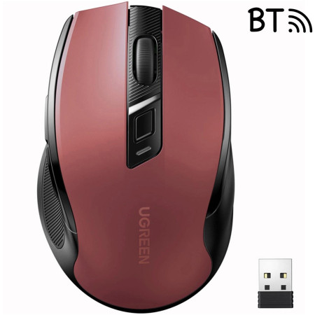 Mysz optyczna Ugreen MU006 bezprzewodowa USB 2.4GHz / Bluetooth 5.0 4000 DPI - czerwona