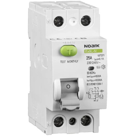 WYŁĄCZNIK RÓŻNICOWOPRĄDOWY, 6 KA, 40A, 30MA, 2P TYP AC EX9L-N Noark 108315