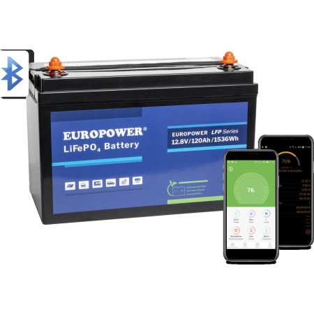 Akumulator LiFePO4 EUROPOWER serii LFP 12,8V 120Ah Bluetooth, mata grzewcza (Żywotność ~2000 cykli)