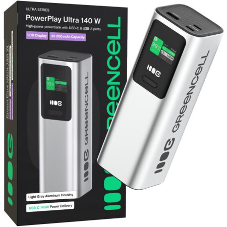 POWERBANK Greencell PowerPlay Ultra 25200mAh SZYBKIE ŁADOWANIE 140W 2x USB-C PD 1x USB-A