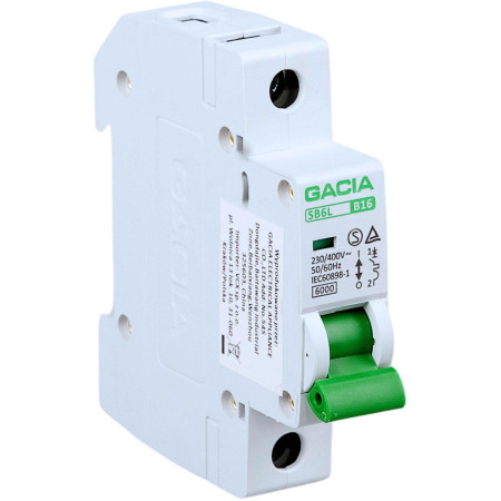 Wyłącznik nadmiarowoprądowy,6kA,B,1-pole,16A GACIA SB6L B 1P 16A