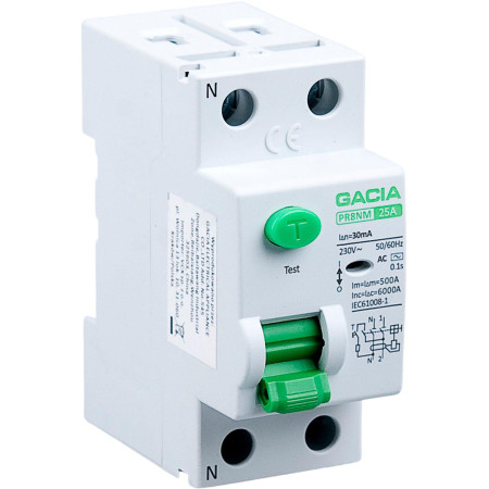 Wyłącznik różnicowoprądowy 6kA 2P 25A 30mA typ: AC GACIA PR8NM 2P 25A 30MA AC