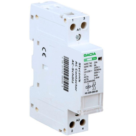 Stycznik modułowy 2 biegunowy 1P/2T/25A     2NO   230V GACIA HC 2P/25A 2NO 230V