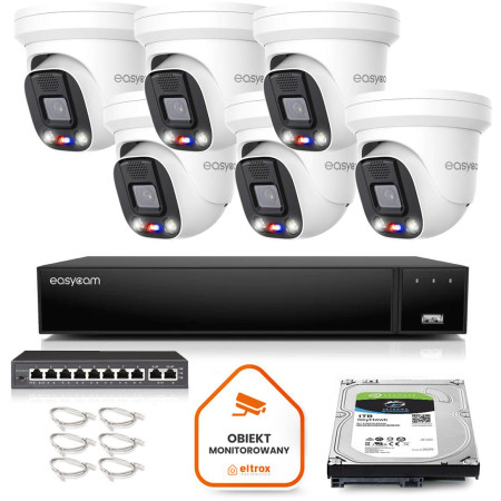 Zestaw monitoringu Easycam z 6 kamerami EC-IP-D5MP40DLT 5MPx z aktywnym odstraszaniem