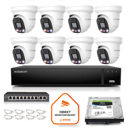 Zestaw monitoringu Easycam z 8 kamerami EC-IP-D5MP40DLT 5MPx z aktywnym odstraszaniem