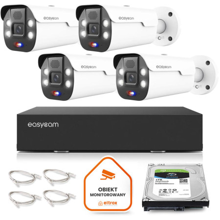 Zestaw monitoringu Easycam z 4 kamerami EC-IP-B8MP50DLT 8MPx z aktywnym odstraszaniem