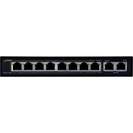 SWITCH POE PULSAR S108 10-PORTÓW (8xPoE + 2xUPLINK)  IEEE 802.3af/at, 48VDC / 30W/port (PoE+) 120W
