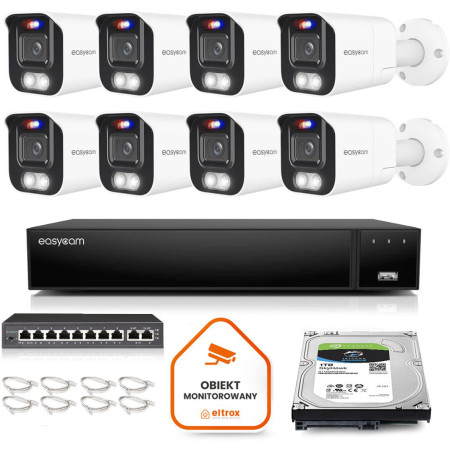Zestaw monitoringu Easycam z 8 kamerami EC-IP-B5MP40DLT 5MPx z aktywnym odstraszaniem