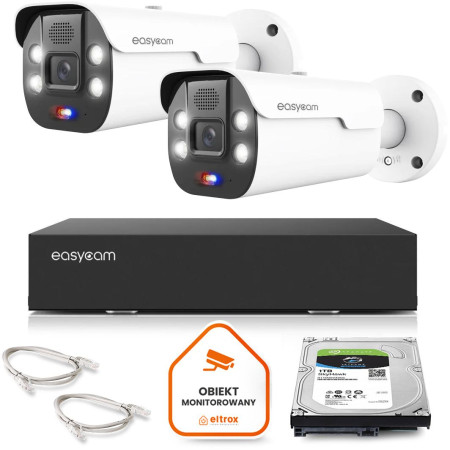 Zestaw monitoringu Easycam z 2 kamerami EC-IP-B8MP50DLT 8MPx z aktywnym odstraszaniem
