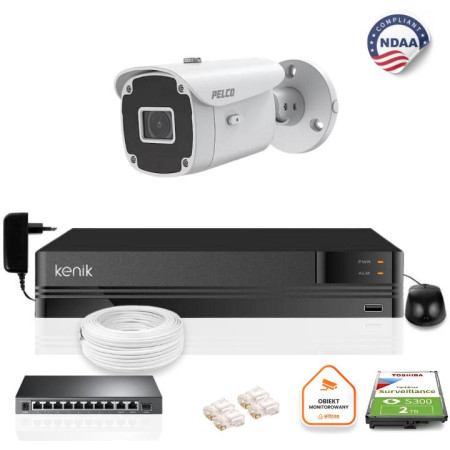 Zestaw monitoringu IP Pelco Rejestator 8 kanał Kamera tubowa PELCO IP 5 mpx Rejestrator 2TB Switch