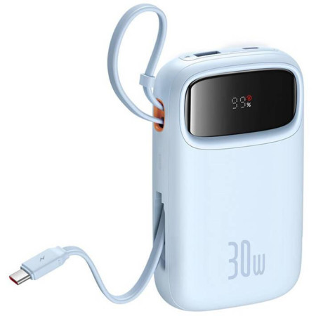 Powerbank Baseus QPow 2 10000mAh 30W z 2 wbudowanymi kablami USB-C - niebieski