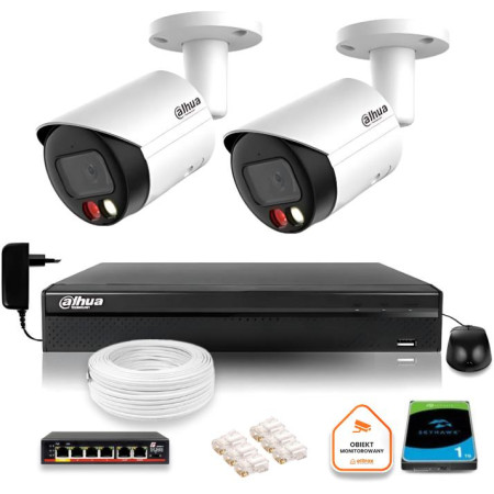 Zestaw monitoringu IP Dahua 2MPx 2 Kamery zewnętrzne z dualnym oświetleniem 30m