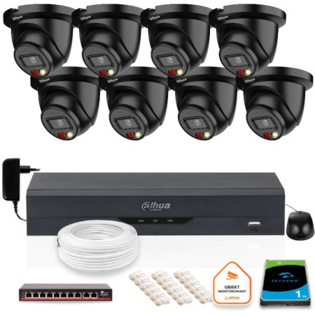 ZESTAW 8 Kamer czarnych IP Dahua 8mpx IPC-HDW2849TM-S-IL-BLACK + DYSK 1TB
