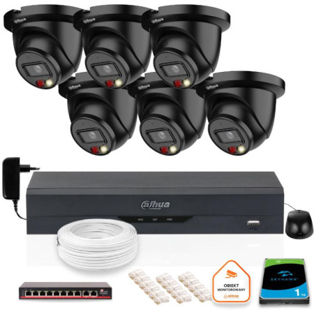 ZESTAW 6 Kamer czarnych IP Dahua 8mpx IPC-HDW2849TM-S-IL-BLACK + DYSK 1TB