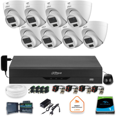Zestaw monitoringu Dahua 8x kamera kopułkowa HAC-HDW1500CLQ-IL-A-0280B-S2