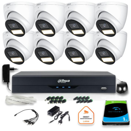 Zestaw monitoringu 4w1 Dahua 8 Kamer zewnętrznych FullHD z dyskiem