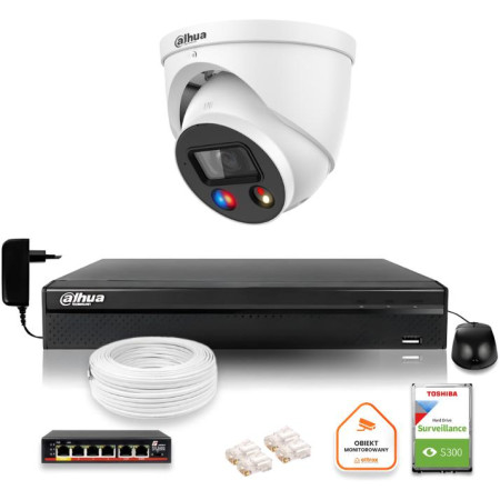 Zestaw monitoringu IP Dahua TIOC 8mpx 4K kamera IPC-HDW3849H-AS-PV-0280B-S5 rejestrator z dyskiem do pracy ciągłej