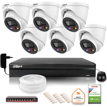 Zestaw monitoringu IP Dahua TIOC 5mpx 2K 6 kamer IPC-HDW3549H-AS-PV-0280B-S5 rejestrator z dyskiem do pracy ciągłej