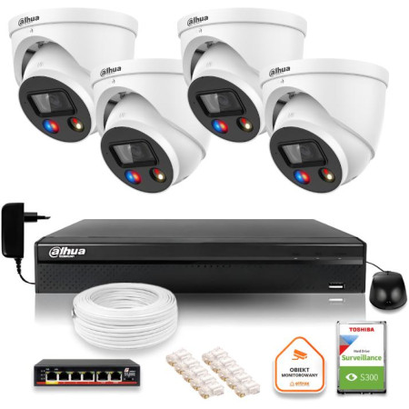 Zestaw monitoringu IP Dahua TIOC 5mpx 2K 4 kamery IPC-HDW3549H-AS-PV-0280B-S5 rejestrator z dyskiem do pracy ciągłej
