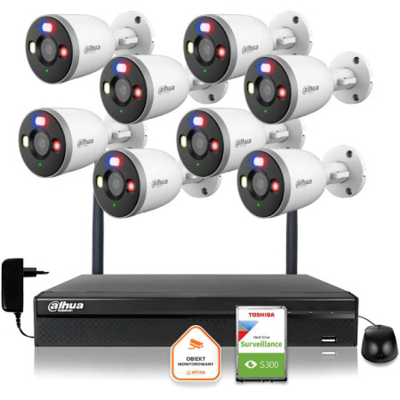 Zestaw monitoringu IP Dahua 8 Kamer WI-FI 5MPx 2K F5D-PV-0280B aktywne odtraszanie LED IR do 30m