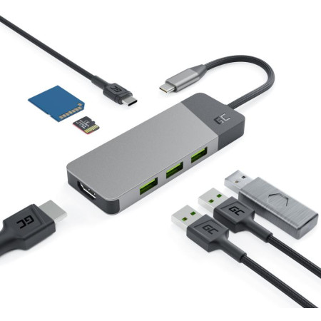 Hub USB 7w1 Green Cell Connect 3x USB-A 3.1 HDMI  4K 60Hz 1x USB-C PD 85W
