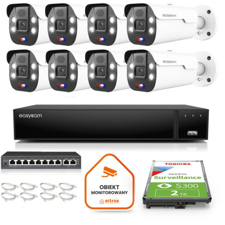 Zestaw monitoringu Easycam z 8 kamerami EC-IP-B8MP50DLT 8MPx z aktywnym odstraszaniem