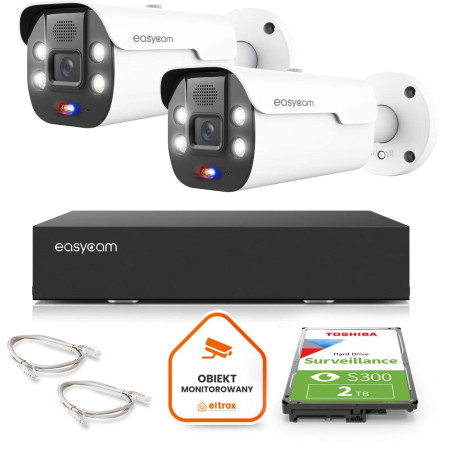 Zestaw monitoringu Easycam z 2 kamerami EC-IP-B8MP50DLT 8MPx z aktywnym odstraszaniem