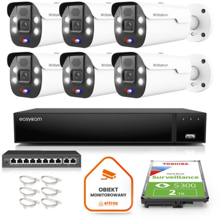 Zestaw monitoringu Easycam z 6 kamerami EC-IP-B5MP50DLT 5MPx z aktywnym odstraszaniem