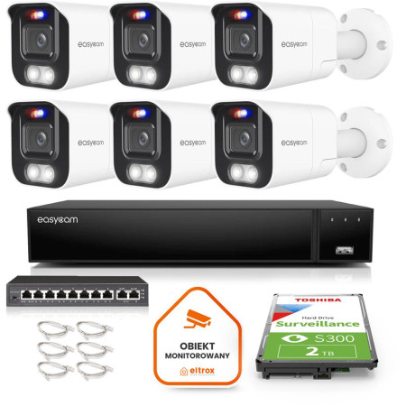 Zestaw monitoringu Easycam z 6 kamerami EC-IP-B5MP40DLT 5MPx z aktywnym odstraszaniem