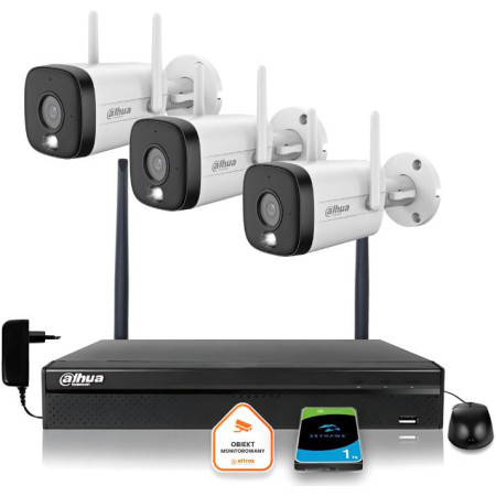 Zestaw monitoringu IP Dahua 3 Kamery WI-FI 3MPxsmart podwójne oświetlenie LED IR do 30m
