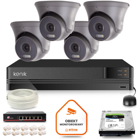 Zestaw monitoringu IP Kenik 4 kamery kopułkowe FullHD 1TB