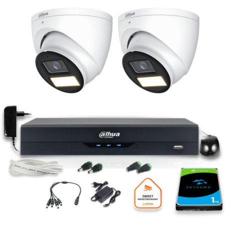 Zestaw monitoringu 4w1 Dahua 2 Kamery zewnętrzne FullHD z dyskiem 1TB